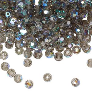 Bead 720pk black diamond AB, Preciosa Czech crystal 4mm round