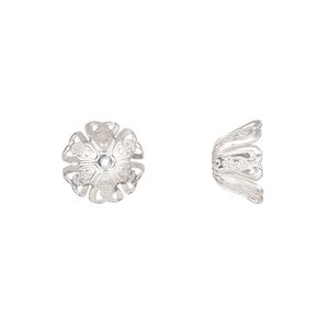 Bead cap, silver-finished steel, 11x6.5mm filigree basket, fits 8-10mm round bead. Sold per pkg of 20.