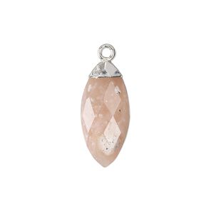 Drop 1pkg1, sterling silver /silver-plated copper / pink opal (natural), 19x9mm hand-cut faceted puffed marquise