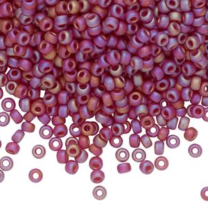 Seed bead, Miyuki, glass, pkg/50g, #8 rocaille, translucent matte rainbow dark cranberry, (RR-141DFR).