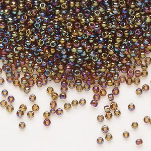 Seed bead, Dyna-Mites&trade;, glass, pkg/1/2kg, #11 round, translucent rainbow root beer, (24R 11/0 RR).