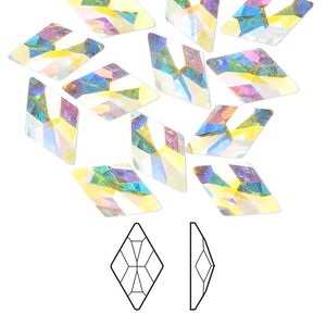 Flat back 12pk crystal AB foil back, Crystal Passions&reg; 13x8mm rhombus 2709