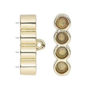 Cord end glue-in 1pkg2 "pewter", 29.5x8mm barrel / 5.5mm inside diameter, 4-strand / gold-finished