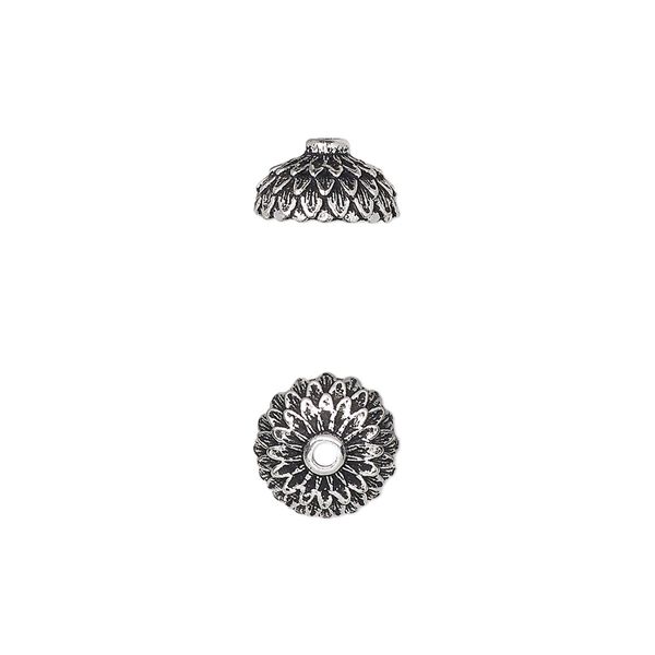 Bead cap, TierraCast&reg;, antique silver-plated pewter (tin-based alloy), 9.5mm round with acorn cap design, fits 8mm bead. Sold per pkg of 20. image number 0
