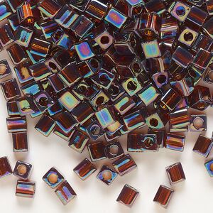 Seed bead, Miyuki, glass, pkg/250g, 3.5-3.7mm square, translucent rainbow topaz (SB-257).