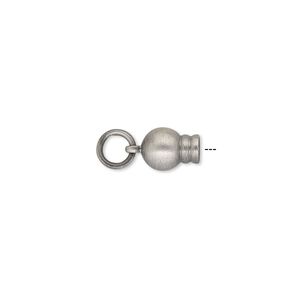 Ball end, antique silver-plated brass, 11x6mm with jump ring, for use with Dione&reg; Easy-On Chain. Sold per pkg of 2.