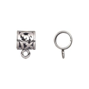 Bead 1pkg1 sterling silver, 9.5x9mm filigree tube / fits 7mm cord / closed loop, antiqued JBB Findings