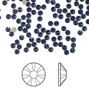 Flat back 144pk dark sapphire foil back, Crystal Passions&reg; Regenerated 2.5-2.7mm rose round SS9 2058