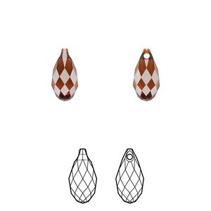 Briolette 2pk smoked amber, Crystal Passions&reg; 11x5.5mm pendant drop 6010