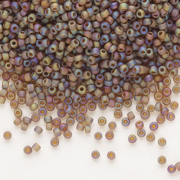 Seed bead, Dyna-Mites&trade;, glass, pkg/1/2kg, #11 round, translucent frosted rainbow root beer, (24FAB 11/0 RR). image number 0