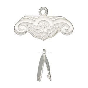 Ribbon crimp end 1pkg1 silver-plated, 30x12mm / 1sided / fancy design, brass / JBB Findings