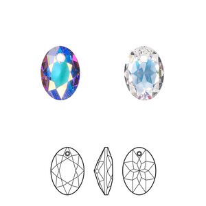 Drop 2pk crystal AB, Crystal Passions&reg; 11.5mm pendant elliptic cut 6438