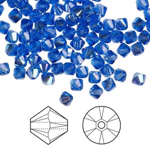 Bead 48pk sapphire shimmer, Crystal Passions&reg; 4mm bicone 5328