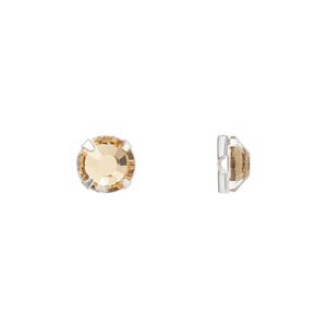 Bead 288pk rose montees light Colorado topaz silver plate, Preciosa Czech crystal 6.32-6.5mm round SS30