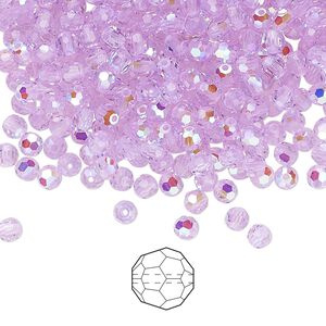 Bead 144pk violet AB, Preciosa Czech crystal 3mm round