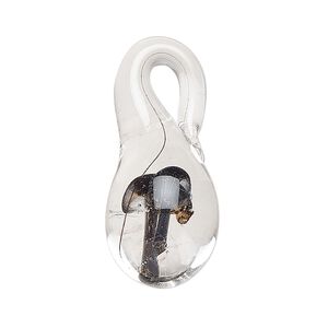 Focal, lampworked glass, transparent clear and black, 31x15-38x17mm teardrop with mushroom. Sold individually.