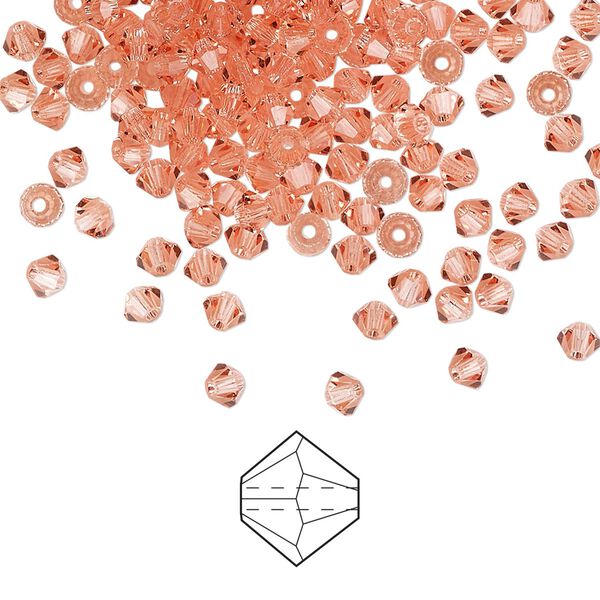 Bead 1440pk rose peach, Preciosa Czech crystal 3mm bicone image number 0