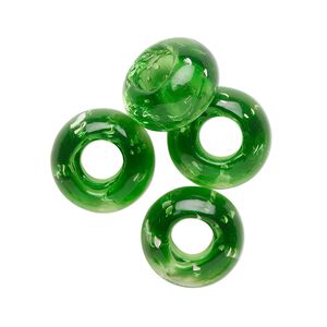 Bead, lampworked glass, translucent green, 14x8mm rondelle. Sold per pkg of 4.