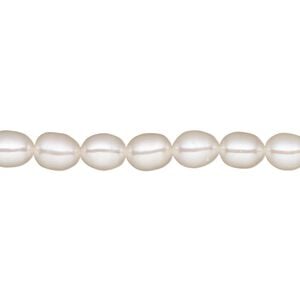 Pearl, White Lotus&trade;, cultured freshwater (bleached), white, 5-5.5mm rice, B grade, Mohs hardness 2-1/2 to 4. Sold per 15-1/2" to 16" strand.