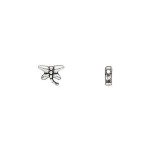 Bead 1pkg100 silver-plated "pewter", 8x6mm dragonfly / 2sided, antique