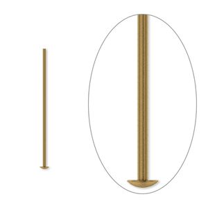 Head pin 1pkg500 gold-plated, 1 inch, 21 gauge brass antique