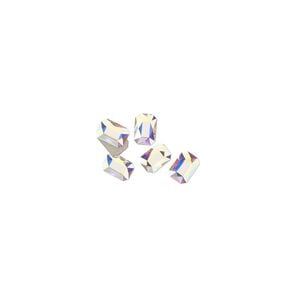 Flat back 6pk crystal AB foil back, Crystal Passions&reg; 3.7x2.5mm emerald jewel 2602