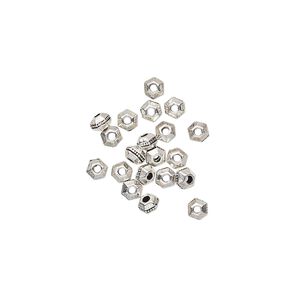 Bead, TierraCast&reg;, antique silver-plated pewter (tin-based alloy), 3x2mm faceted hexagon rondelle with beaded center. Sold per pkg of 500.