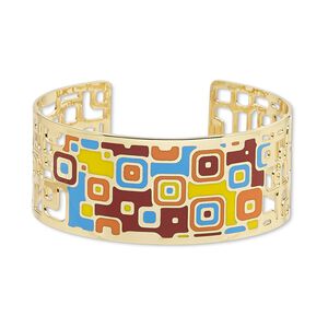 Bracelet, Avant-Garde Jewelry Collection&trade;, cuff, enamel and gold-plated brass, multicolored, 30mm wide with cutout and geometric design, adjustable from 7-1/2 to 8 inches. Sold individually.