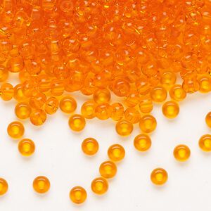 Seed bead, Preciosa Ornela Czech glass, pkg/50g, #6 rocaille, transparent orange, (90000).