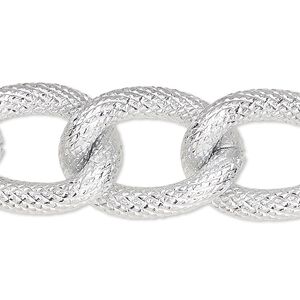 Chain 1pkg1 silver-plated curb, 19mm textured, aluminum 5 foot unfinished