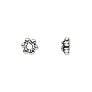 Bead 1pkg6 sterling silver, 8x4mm rondelle / beaded