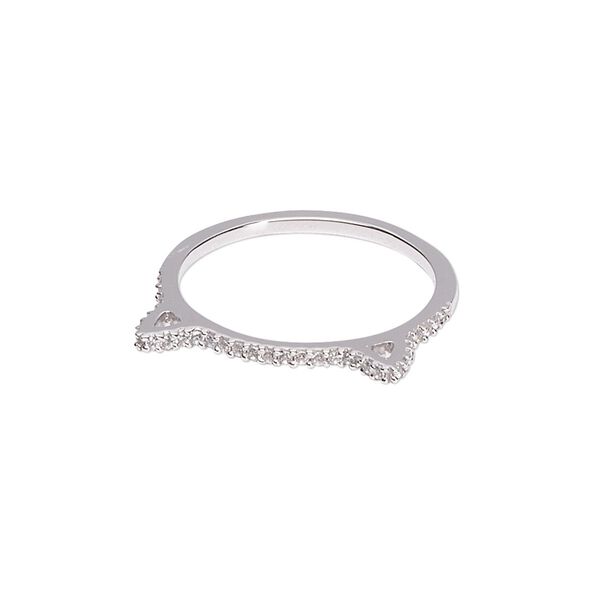 Ring, Create Compliments&reg;, cubic zirconia and rhodium-plated sterling silver, clear, 1.5mm wide with cat ears, size 8. Sold individually. image number 0