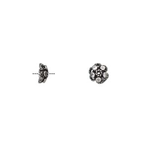 Bead cap, antiqued sterling silver, 6x3mm round with wire and cutout design, fits 5-7mm bead. Sold per pkg 2.