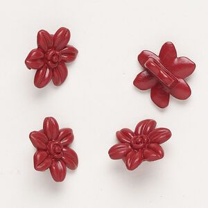 Spacer bar, "pewter" (zinc-based alloy) and enamel, dark red, 14x12mm 2-strand flower, fits up to 4mm beads. Sold per pkg of 4.