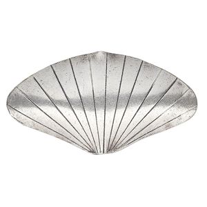 Bead 1pkg1 sterling silver, 46x25mm puffed shell, antiqued Hill Tribes