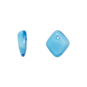 Bead, Czech pressed glass, opaque white/blue, 14x5mm diamond drop. Sold per 15" to 16" strand.