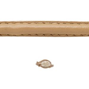 Cord, leather and cotton (dyed), taupe, 7-8mm double-stitched flat. Sold per 1-yard section.