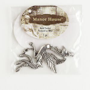 Focal, antique silver-finished "pewter" (zinc-based alloy), 53x29mm phoenix. Sold individually.