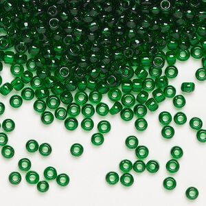 Seed bead, Dyna-Mites&trade;, glass, transparent emerald green, #8 round. Sold per 40-gram pkg.