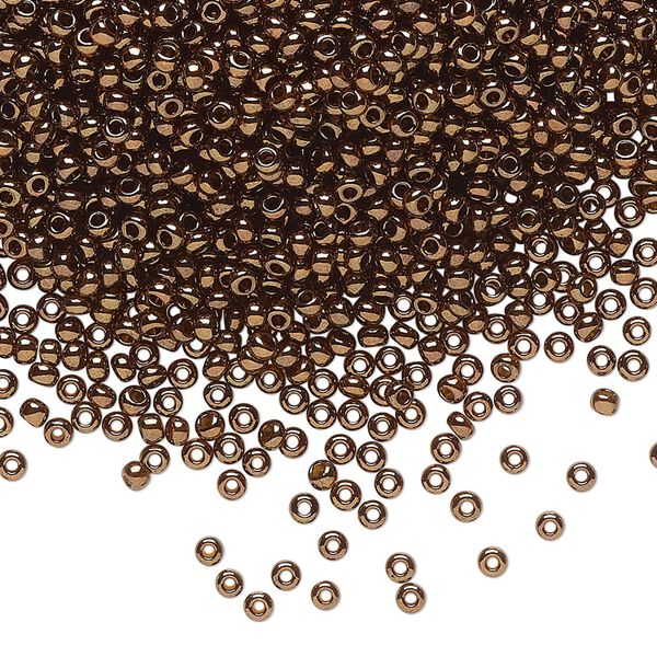Seed bead, Preciosa Ornela Czech glass, pkg/500g, #11 rocaille, opaque bronze iris dark topaz, (19102). image number 0