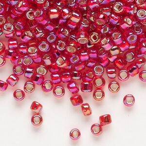 Seed bead, Dyna-Mites&trade;, glass, silver-lined translucent rainbow ruby red, #6 round with square hole. Sold per 1/2 kilogram pkg.