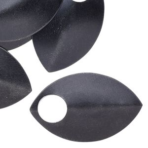 Component, anodized aluminum, black, 36x22mm 2-sided curved scale blank with 8mm hole, 20 gauge. Sold per pkg of 20.