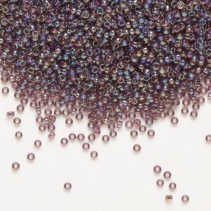 Seed bead, Miyuki, glass, pkg/250g, #15 rocaille, translucent rainbow dark smoky amethyst (RR-294).
