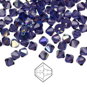 Bead 576pk deep tanzanite AB, Preciosa Czech crystal 5mm bicone