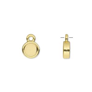 Drop, gold-finished brass, 8mm double-sided round with 6mm round setting. Sold per pkg of 10.