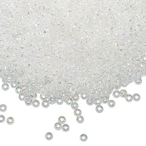 Seed bead, Miyuki, glass, pkg/10g, 2.2x1mm spacer rondelle, translucent AB clear, (SPR2.2-250).