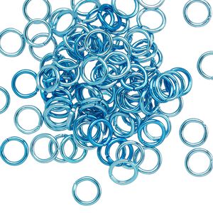 Jump ring 1pkg100 aluminum, 6mm round, 18 gauge / 4.2mm inside diameter / light blue