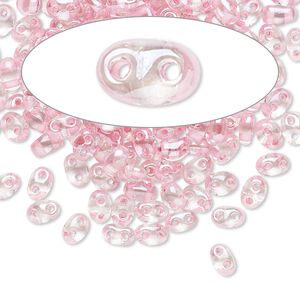 Seed bead, Preciosa Twin&trade; Czech glass, pkg/50g, 5x2.5mm oval, transparent pink terra color-lined clear, (38694).
