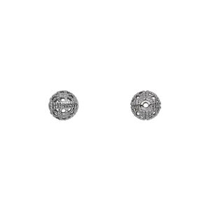Bead 1pkg100 gunmetal-plated, 6mm filigree round, brass