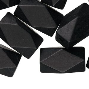 Bead, wood (dyed), black, 22x13mm hand-cut faceted tube, 2.1mm hole. Sold per pkg of 25.
